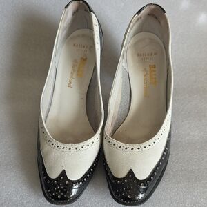 Bally Two-Tone White and Black Leather Flats